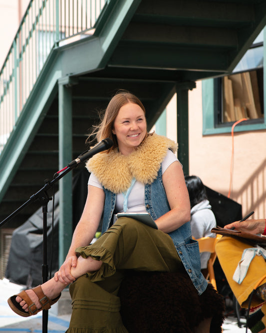 Molly moderating a panel on wool's role in creating a more resilient future, June 2025.